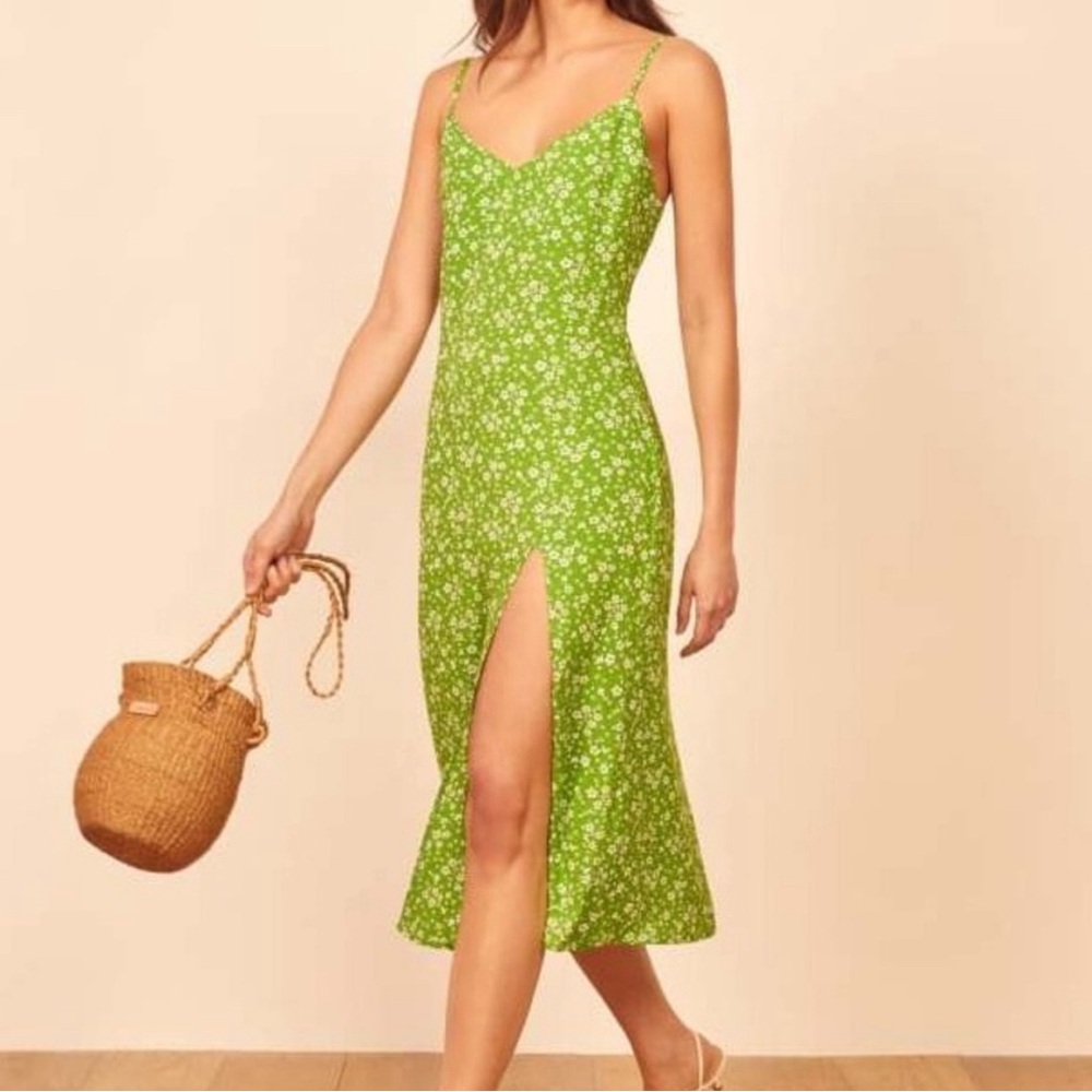 Reformation lime green floral dress